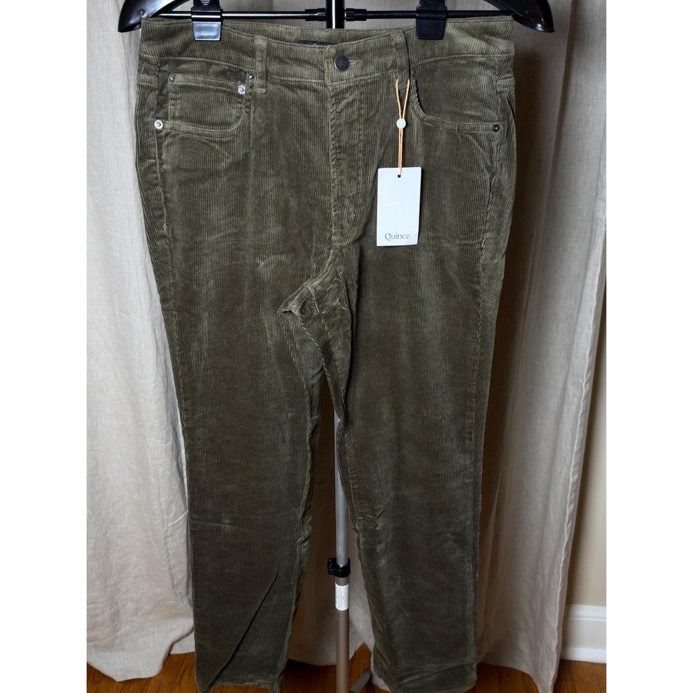 Quince Organic Corduroy Straight Leg Pants Womens 10 Seaweed Green NWT Academia
